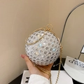Elegant silver spherical evening bag with sequins and gold metal handle for women - Silver