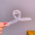 Elegant white chain link hair claw clip made of high-quality acrylic with metal spring - Silver Hollow Figure-8 Cross Claw