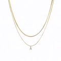 Detail of double-layer gold snake chain featuring a micro-paved letter A pendant - Gold Double Layer-Letter A