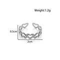 Adjustable hollow heart wing ring in silver stainless steel, size 2cm diameter, 1.2g weight - Open Heart Style / Silver