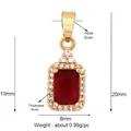 Rectangular red zircon pendant with gold plated setting and white stone halo accents - Red/Rectangular