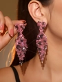 Sparkling pink and black leopard print heart earrings with luxury tassel design - Leopard Pink Black Tassel Style (DTE1616862-XK01)