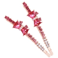 Pair of rose gold bow hair clips with pink and white rhinestones on white background - Pair Clip / 170 Pink