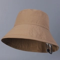 Detalle de sombrero de sol caqui con ala ancha, costuras y cordón ajustable para viento - M (56-58cm) / Caqui