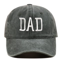 Detail of white DAD embroidery on a dark grey washed cotton baseball cap with a curved brim - Adjustable / Army Green DAD