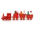 Detail of red wooden Christmas train set with bear, gift boxes, and festive motifs - Red