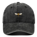 Vintage washed charcoal baseball cap featuring detailed honey bee embroidery - Black