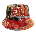 Bohemian floral print cotton bucket hat with retro rose pattern for women sun protection - M (56-58cm) / Red Orange Yellow Black Patchwork (2#)