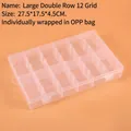 Detailed view of a 12-compartment clear plastic storage box with 27.5x17.5x4.5cm dimensions - Double Row Large 12-Compartment (27.5x17.5x4.5cm)