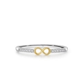 S925 Sterlingsilber Unendlichkeitsring mit goldenen Akzenten und funkelndem Pavé-Besatz - US Größe 5 / Unendlichkeit