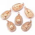 Five rose gold Thai Buddha pendants with micro-pave white zircons and teardrop shape - White CZ Rose Gold Plated 1Pc