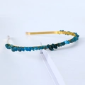 Handmade golden crown headband featuring irregular deep blue natural crystal stones - Single Row / Blue Apatite-Single Row