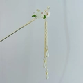 Golden Chinese hair pin with white rabbit and floral charms with hanging pearls - F0620 Jade Rabbit