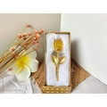 Amber crystal rose with gold stem in a premium golden gift box for Valentine's Day - Gold Stem Yellow Flower
