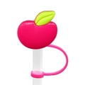 Cute pink and green apple-shaped silicone straw cover cap with anti-lost ring for drinks - Pink Green Apple-1750-23