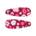 Lot de deux barrettes à cheveux rouges à fleurs avec design goutte d'eau pour fille - Barrette Fleurie Pastorale (Lot de 2) / Rouge Foncé-Fleurs Multicolores