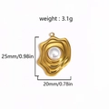Vue détaillée d'un pendentif ondulé doré avec perle et dimensions du produit - Style Irrégulier à Bord Ondulé (Style 8)
