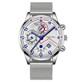 Business men's watch with silver mesh strap and multifunctional white dial with calendar - White Dial Blue Pointer Silver Case