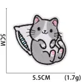 Detail view of cartoon cat embroidery patch on white background with 5.5cm size markings - No.13 (Grey White Cat)