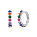 Detailed macro view of S925 silver hoop earrings with vibrant multi-colored gemstones - Silver with Multicolor Pave Huggie