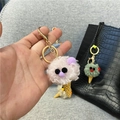 Cute handmade fuzzy plush ice cream cone keychain charm accessory for bags and keys - Single Piece / Pink