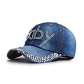 Dark blue denim baseball cap with baby rhinestone lettering and studded brim detail - Baby Rhinestone / Dark Blue