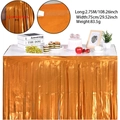 Detalle de falda de mesa de lámina dorada de 75x275cm con dimensiones y tira adhesiva - Naranja