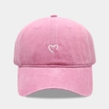 Vintage washed pink baseball cap with white heart embroidery and adjustable open back - Pink (White Heart Embroidery 2#)