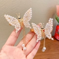 Golden butterfly hair clips with moving wings and elegant pearl tassel pendants - Gold Butterfly 1 Pair