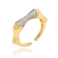 Adjustable gold bone-shaped ring with pavé sparkling stones on a clean white background - Bone Shaped Open Ring (J1523)