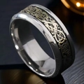 8mm stainless steel ring with a golden Celtic dragon knot inlay and polished finish - US 7