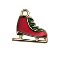 Ciondolo pattino da ghiaccio natalizio in lega con smalto rosso e verde oro - Pattini da ghiaccio (18064) / 1 Pezzo (15x14mm) / Rosso e Verde