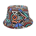 Detail van kleurrijke vissershoed met geometrisch patroon en etnisch boho-print design - M (56-58cm) / Blauw