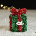 Christmas gift box ornament made of red and green tinsel with silver Merry Christmas sign - 10CM Green Gift Box