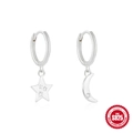 S925 sterling silver hoop earrings with zircon studded star and crescent moon pendants - Platinum (Asymmetric Star Moon Hoop)