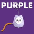 Purple cat-shaped personal alarm keychain with a vibrant yellow felt tail strap - English Packaging / Cute Cat / Purple