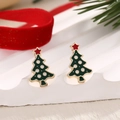 Festive deep green Christmas tree stud earrings with gold finish and red star detail - Red Star Green Tree (EAR0052)