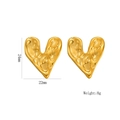 Golden heart-shaped earrings with irregular lava texture, measuring 24mm by 22mm - 1138 Gold