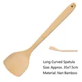 Natural bamboo stir-fry spatula for non-stick pans with hanging hole, size 35x7.5cm - Long Curved Spatula