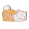 Cute cartoon white cat sleeping in a brown bag enamel brooch pin with golden metal edge - XZ7780-White Cat Hiding In Bag