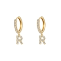 Chic gold hoop earring featuring a pavé-set crystal letter R pendant for women - Letter R / Gold