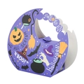 Purple Halloween moon candy basket with pumpkin and witch illustrations for treats - Purple