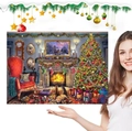 Cozy Christmas puzzle detail showing fireplace, tree, pets, and gift boxes - Christmas 06 / 1008 Pieces (70x50cm)
