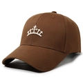 Casquette de baseball classique en coton marron avec couronne brodée blanche - Réglable / Café