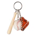 Mini baseball keychain featuring wood bat, white ball, and orange leather glove - Designer Black Rope Set / Orange