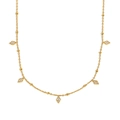 Elegante collana in acciaio placcato oro 18K con cinque ciondoli a rombo con diamanti - Oro