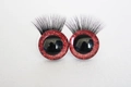 3D doll eyes in sparkling red finish with long black lashes on a white background - Red / 14mm