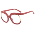 Y2K owl-style fashion glasses with vibrant red frames and gold metal accents - Pink