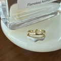 French style double-layer gold and white enamel wavy open ring with adjustable band - Double Layer White Wave (J3456)