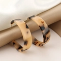 Classic amber tortoiseshell resin C-shaped hoop earrings with elegant vintage pattern - Amber Tortoise Pattern Large C Hoop